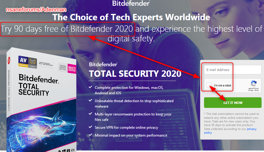 90 days free of Bitdefender Total Security 2020