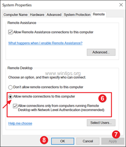 Allow Remote Desktop connectios Windows 10, 