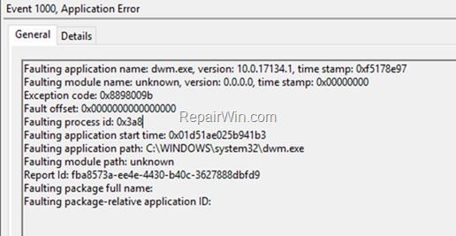 FIX: Event 1000, Application error dwm.exe