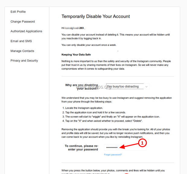 How to Disable your Instagram Account Temporarily. | Techprotips