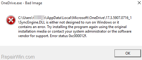fix:-onedriveexe-–-bad-image:-syncengine.dll-is-either-not-designed-to-run-on-windows-(solved)