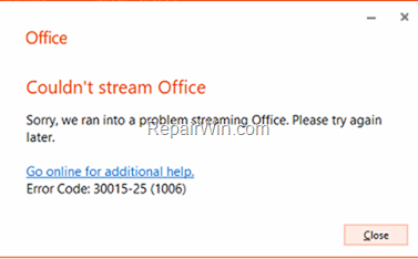 Couldn't Stream Office error 