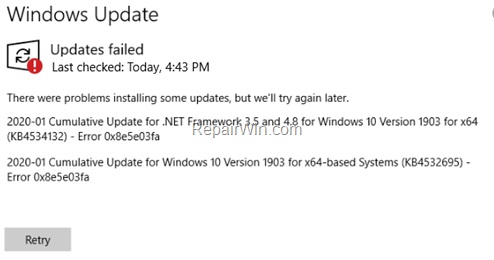 FIX Windows 10 Update Error 0x8e5e03fa