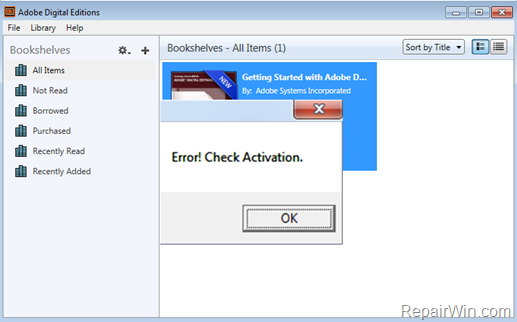 FIX: Error! Check Activation in Adobe Digital Editions