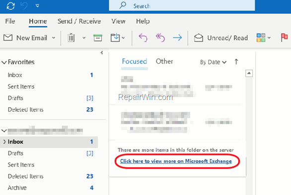 How to Remove the "Click here to view more on Exchange" option in Outlook. 