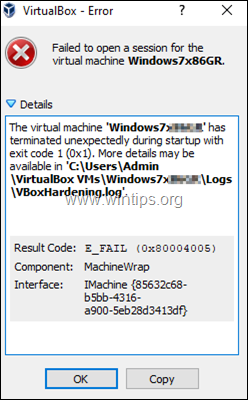 Virtual Machine has terminated unexpectedly - VBoxHardening.log'