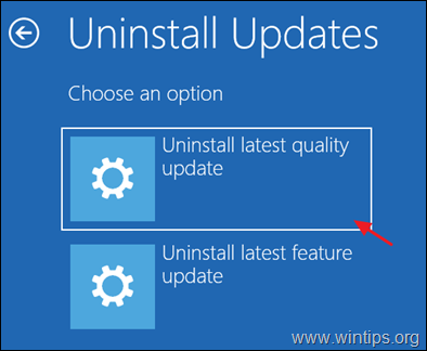 Uninstall latest quality update Windows 10