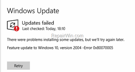 FIX: Windows 10 0x80070005 Update Error