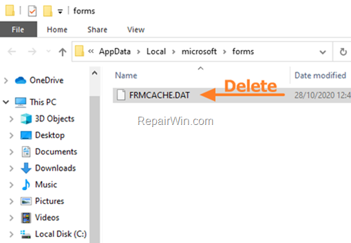 Delete Forms Cache File: FRMCACHE.DAT