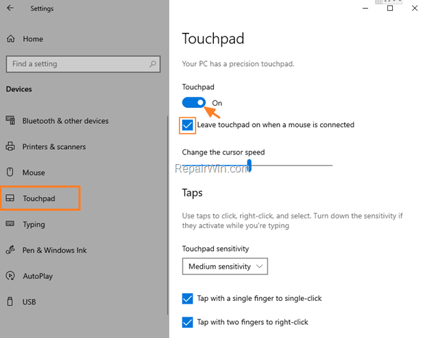 Disable Touchpad Windows 10