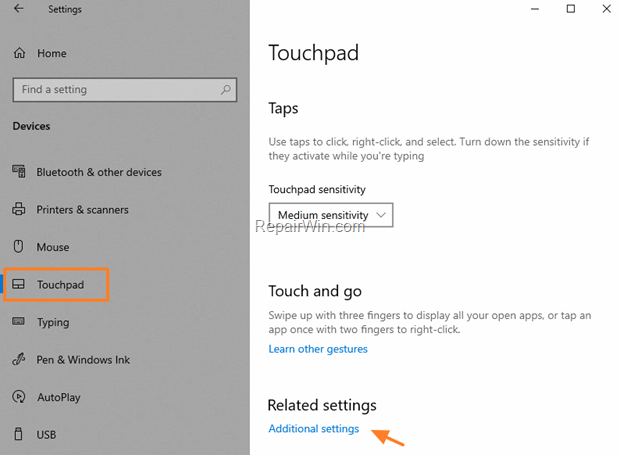 touchpad additional settings