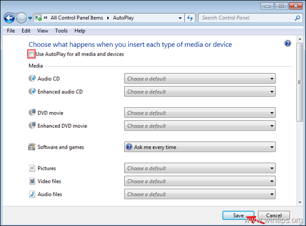 Turn Off AutoPlay Windows 7