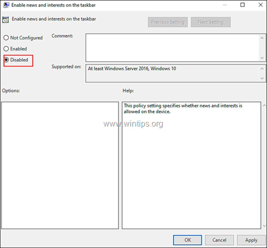 Turn off News and Interests in Group Policy 