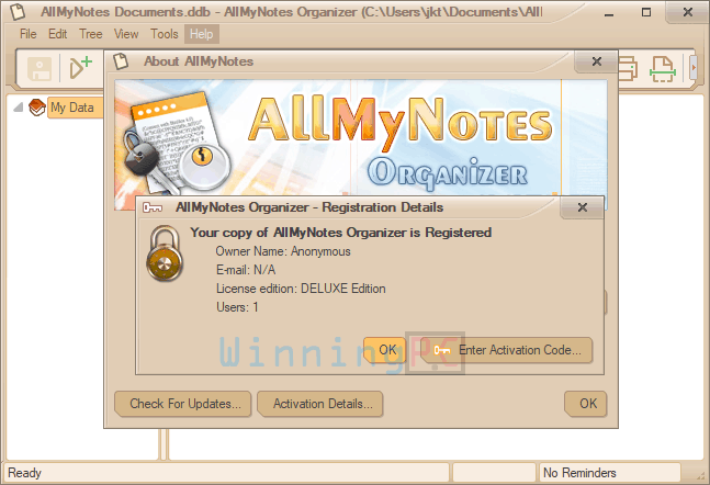 Allmynotes Organizer Deluxe Free License Step 2