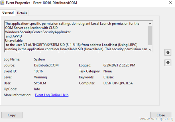 Application Specific Permission Settings do not grant Local Launch permission for Windows.SecurityCenter