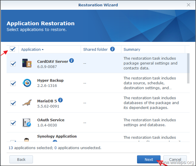 Restore Applications Synology