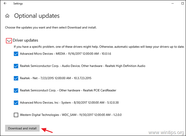 install optional updates windows 10