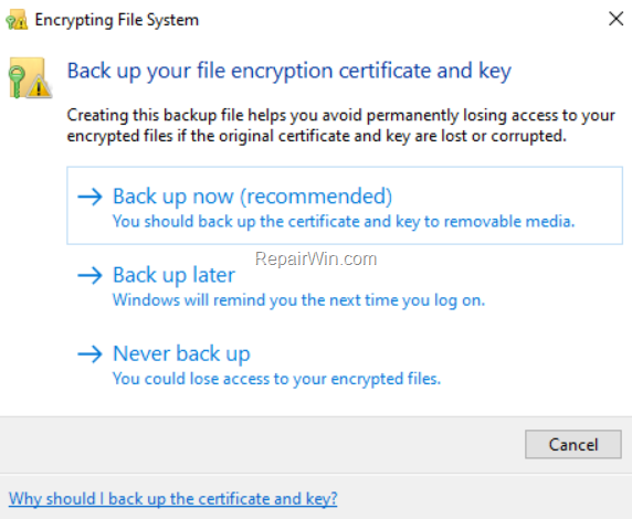 how-to-remove-“back-up-your-file-encryption-certificate-and-key”-prompt-in-windows-10.