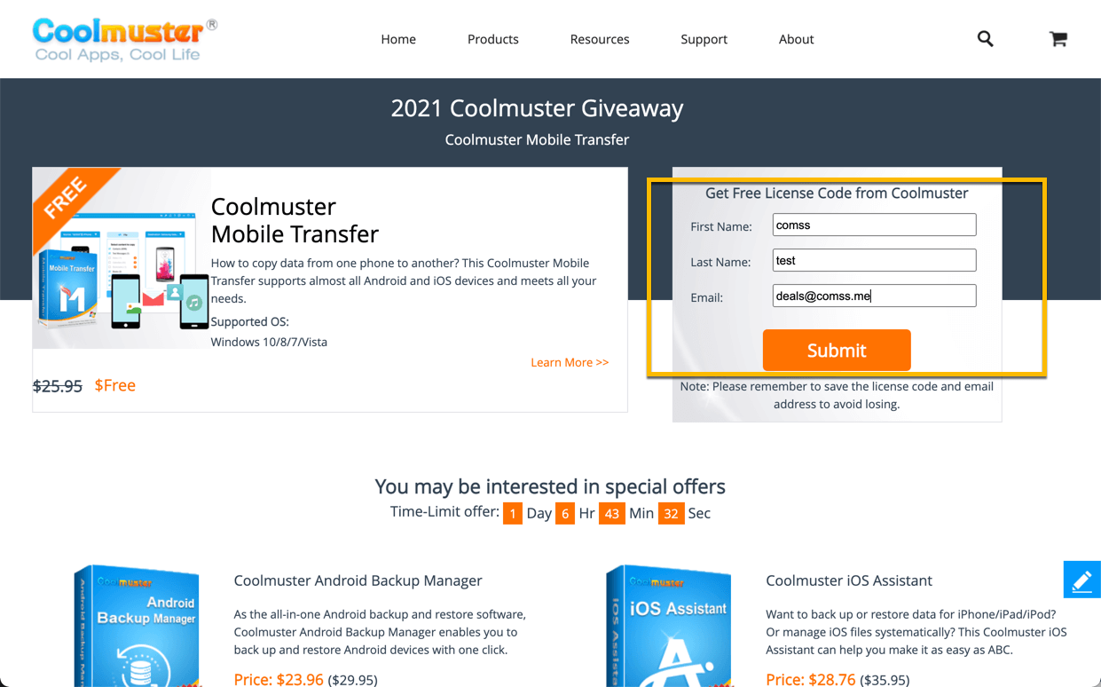 Free Coolmuster Mobile Transfer License for Windows
