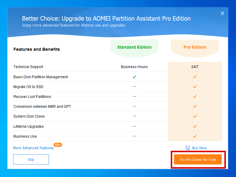 Free license AOMEI Partition Assistant Pro