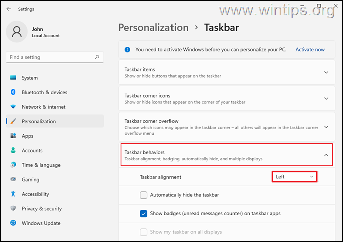 Allign Windows 11 taskbar