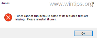  iTunes required files missing and cannot run.