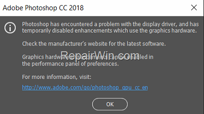 Photoshop has encountered a problem with your display driver