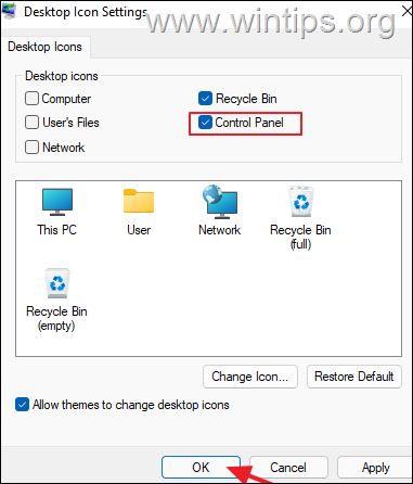 Place Control Panel icon on Desktop