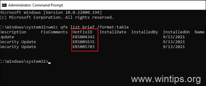 How to view installed Updates from Command Prompt