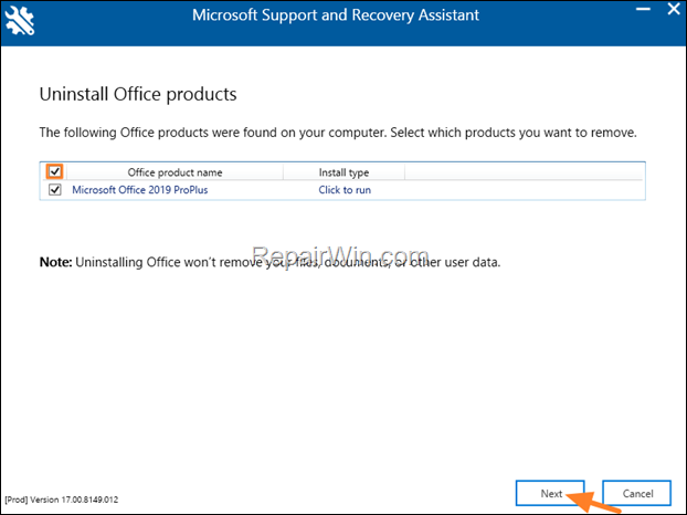 Uninstall Microsoft Office - SARA
