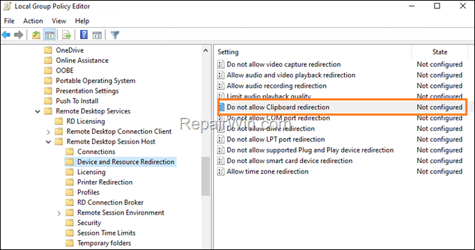 Enable Remote Desktop Clipboard in Group Policy
