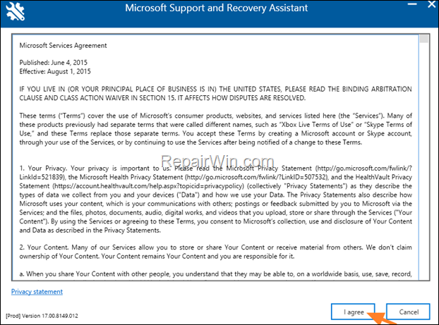 Microsoft Support and Recovery Assistant 
