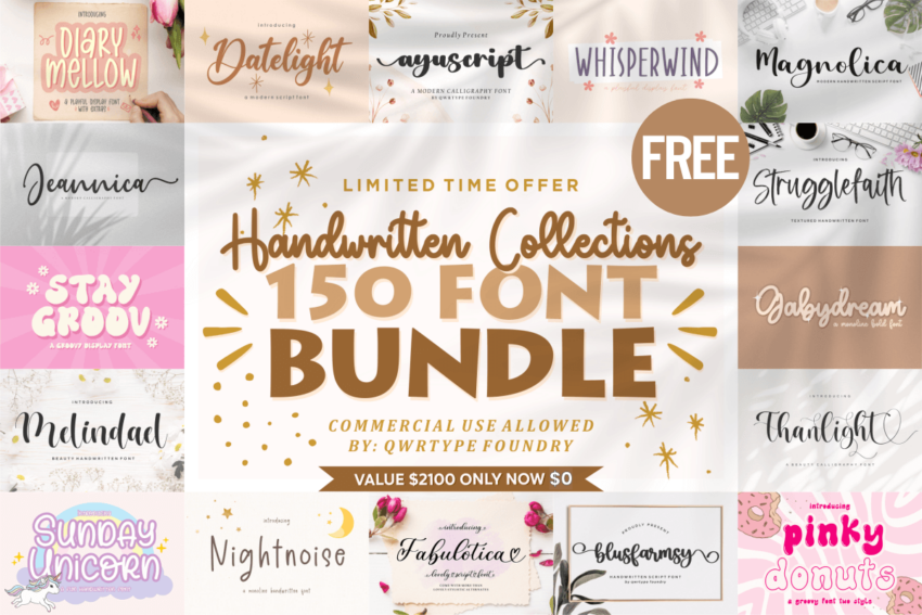 [expired]-the-handwritten-collections-font-bundle-–-150-premium-fonts