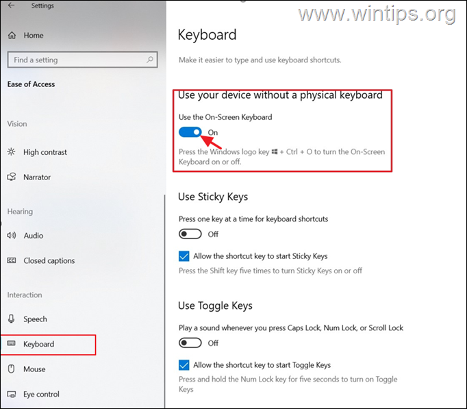 How to Enable-Disable On-Screen keyboard Windows 10