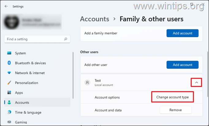 change account type windows