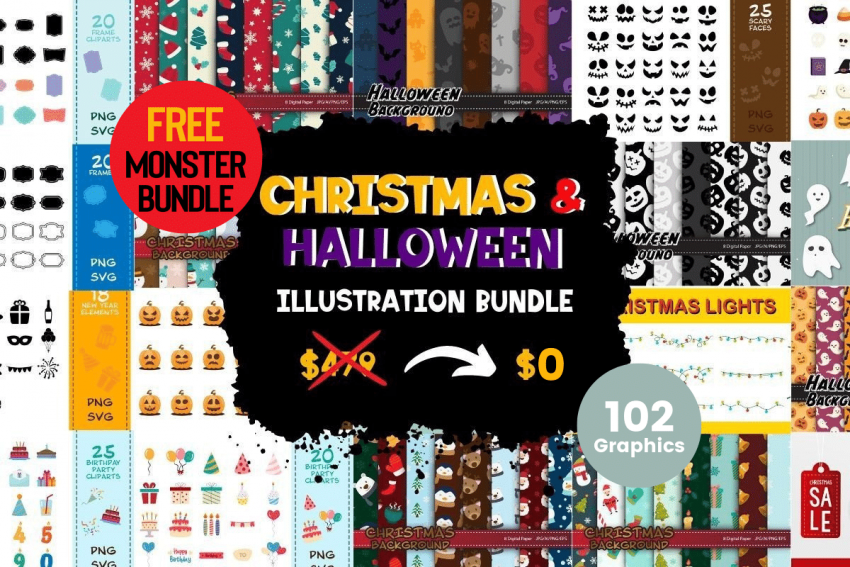[expired]-christmas-&-halloween-illustration-bundle-–-102-premium-graphics