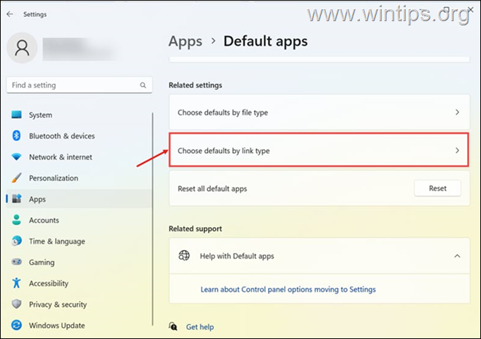 Choose default apps by link type windows 11