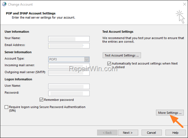 email account settings