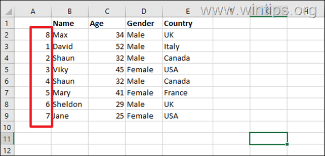 Move Rows in Excel with Data Sort