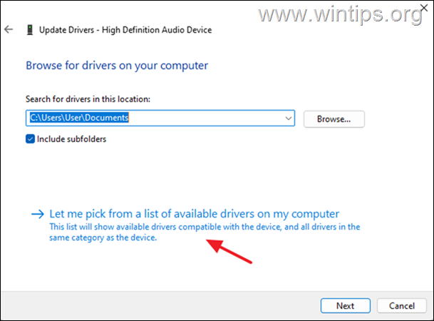 Let me pick from a list of available drivers on my computer.
