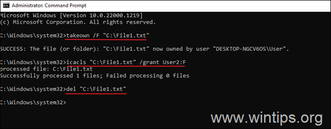 Delete file from command prompt