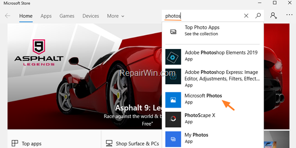 reinstall photos app windows 10