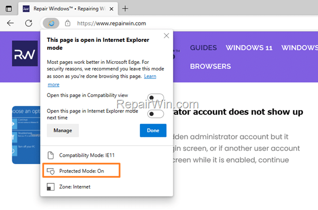 fix:-unable-to-turn-off-protected-mode-in-edge’s-internet-explorer-mode.