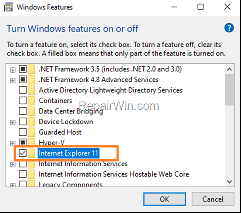Install Internet Explorer 11 on Windows 10