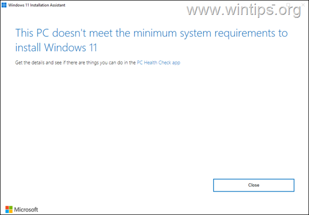 This PC doesn't meet the minimum system requirements to install Windows 11