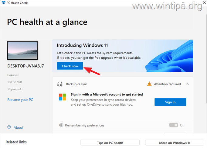 Windows 11 - PC Health Check tool