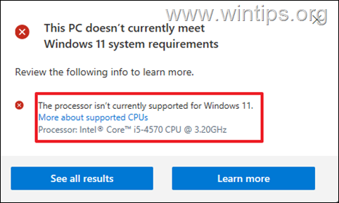 The processor isn't currently supported for Windows 11 