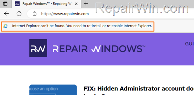 FIX: Internet Explorer can't be found. You need to re-install 