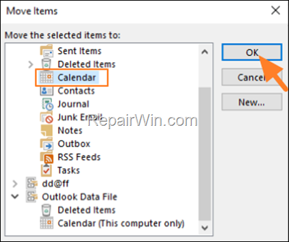 How to move all Outlook calendar events