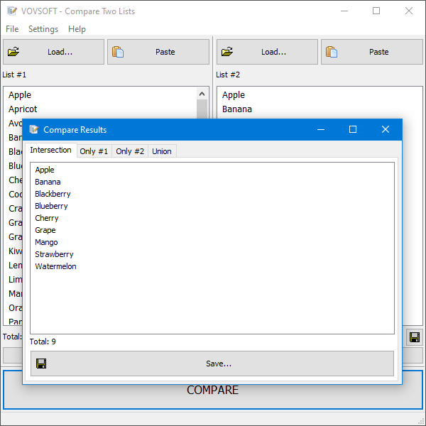 vovsoft-compare-two-lists-v1.6